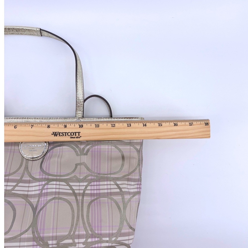 Coach Heritage Plaid Signature C Tote Bag Metallic Gold Lavender F17474 - Picture 5 of 11